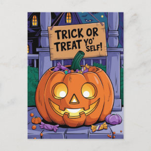 Trick or Treat Yo'Self Funny Halloween Postcard