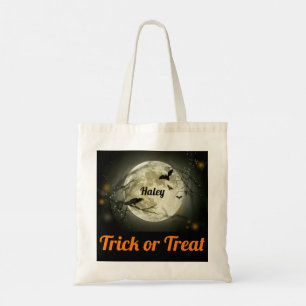 Trick or Treat YOUR NAME Spooky Crows Canvas Candy Tote Bag