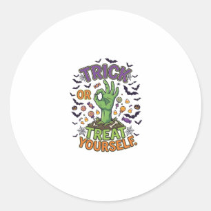 Trick Or Treat Yourself Zombie Hand Halloween Cand Classic Round Sticker