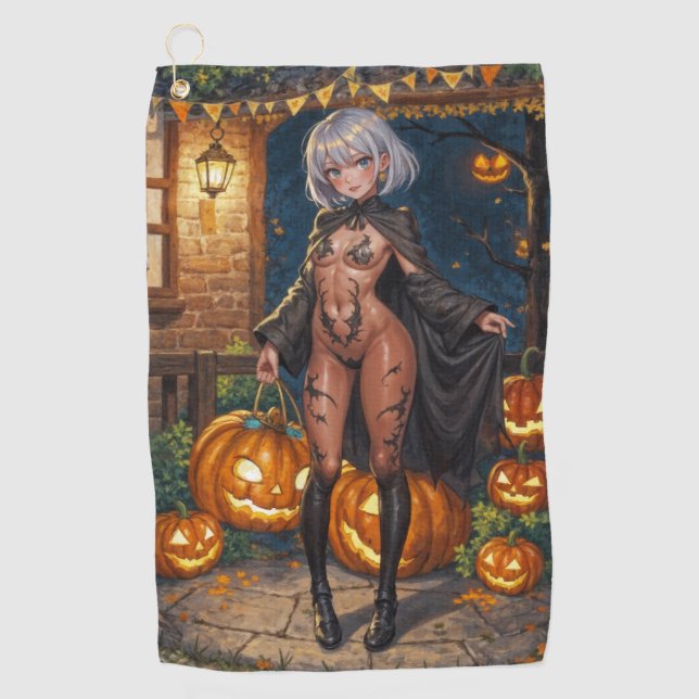 Trick or Treater, Brave Halloween Costume Girl Golf Towel (Front)