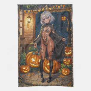 Trick or Treater, Brave Halloween Costume Girl Kitchen Towel