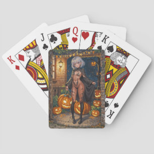 Trick or Treater, Brave Halloween Costume Girl Playing Cards