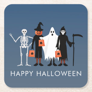 Trick or Treaters Halloween Square Paper Coaster