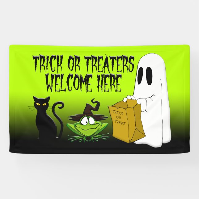 Trick or Treaters Welcome Halloween Green Banner (Horizontal)