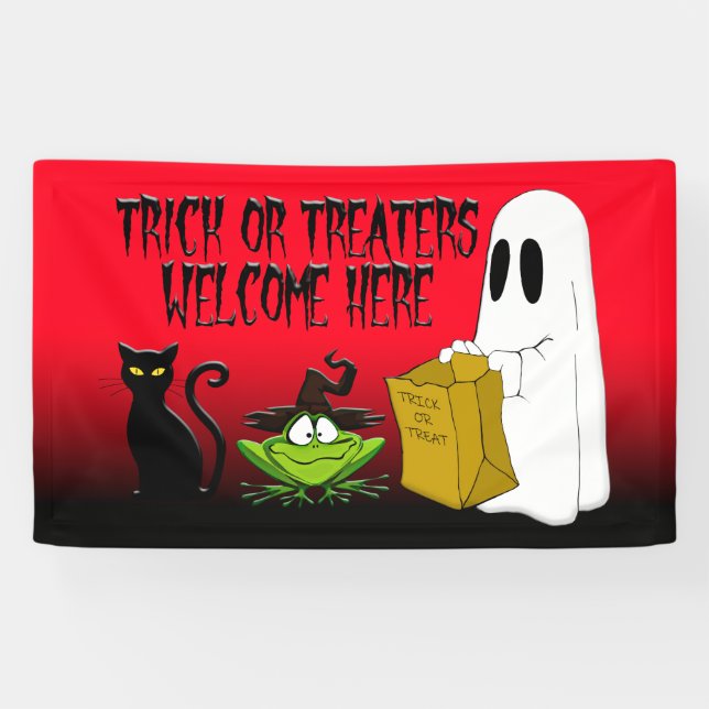 Trick or Treaters Welcome Halloween   Red  Banner (Horizontal)