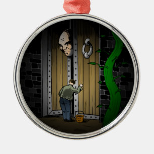 Trick or treating at the giant's. metal ornament