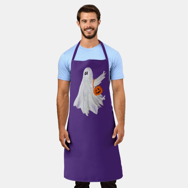Trick Or Treating Ghost With Pumpkin Candy Bucket Apron (Worn)