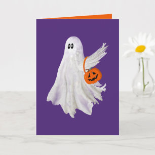 Trick Or Treating Ghost With Pumpkin Candy Bucket Card