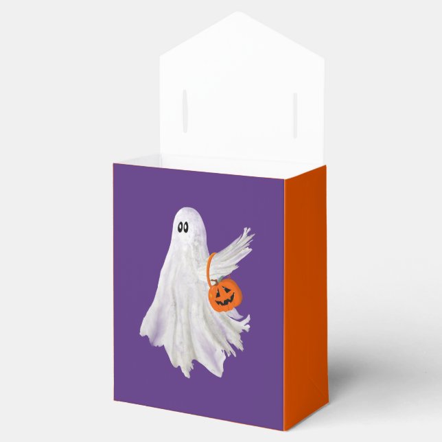 Trick Or Treating Ghost With Pumpkin Candy Bucket Favor Box (Opened)