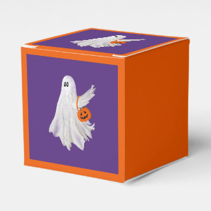 Trick Or Treating Ghost With Pumpkin Candy Bucket Favor Box