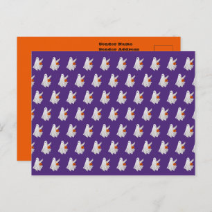 Trick Or Treating Ghost With Pumpkin Candy Bucket  Postcard