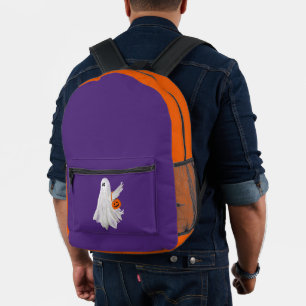 Trick Or Treating Ghost With Pumpkin Candy Bucket Printed Backpack