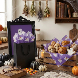 Trick Or Treating Ghost With Pumpkin Candy Bucket Tissue Paper