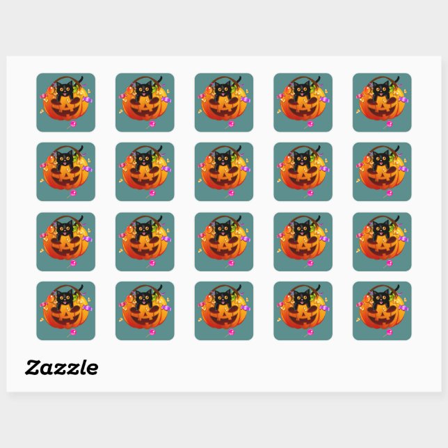 Trick-or-Treating Halloween Party Cat Square Sticker (Sheet)