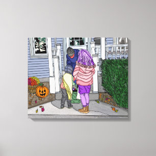 Trick or Treating in the Suburbs on Halloween Canvas Print