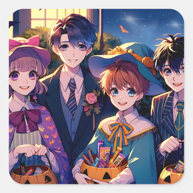 Trick or Treating Kids in Costumes Halloween Square Sticker (Front)