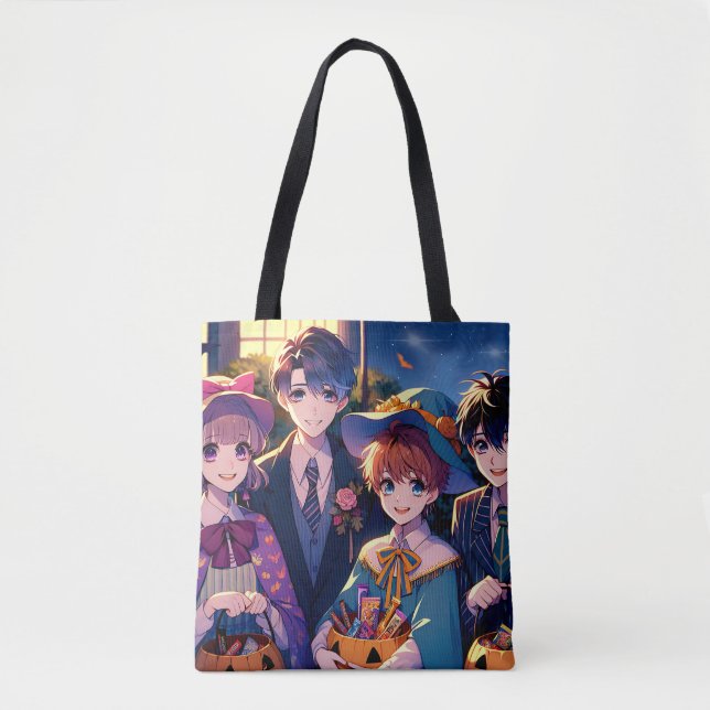 Trick or Treating Kids in Costumes Halloween Tote Bag (Front)