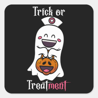 Trick or Treatment Funny Ghost Nurse Halloween Square Sticker