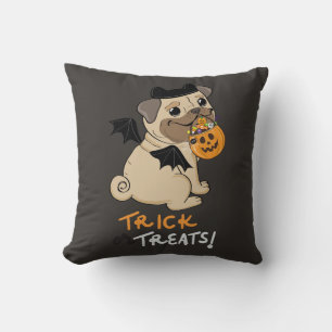 Trick or Treats Pug Costume Throw Pillow