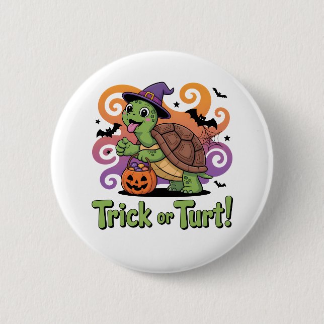 Trick or Turt Funny Turtle Halloween 2 Inch Round Button (Front)