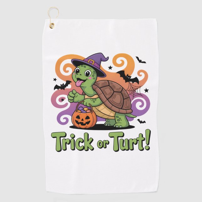 Trick or Turt Funny Turtle Halloween Golf Towel (Front)