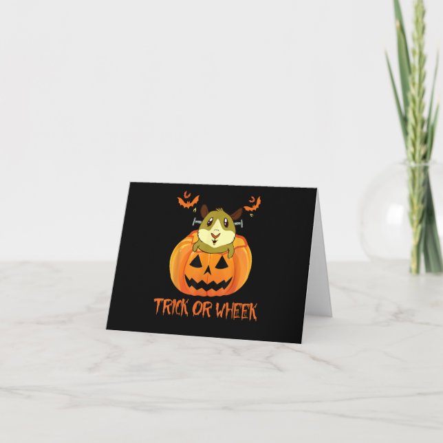 Trick Or Wheek Funny Halloween Pumpkin Guinea Pig Card (Front)