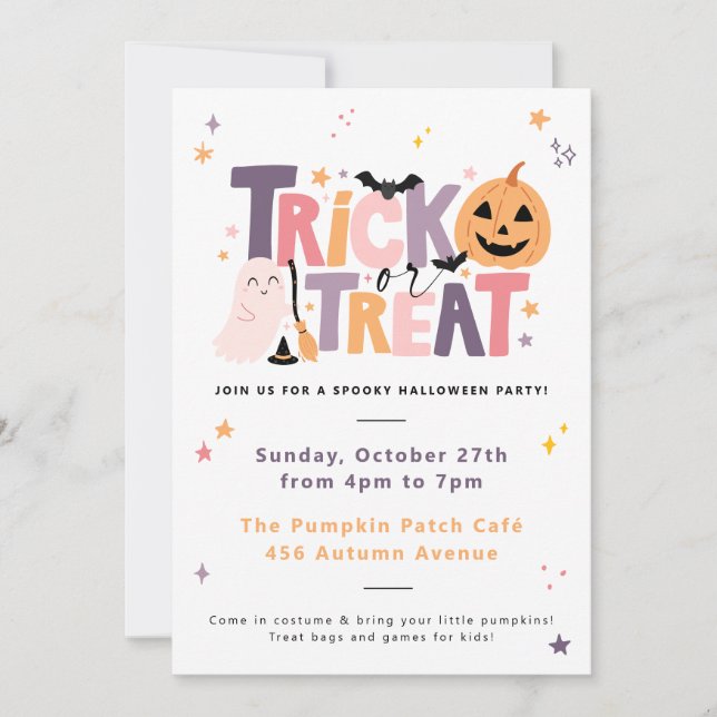 Trick ou traitement Invitation de fête d'Halloween (Devant)