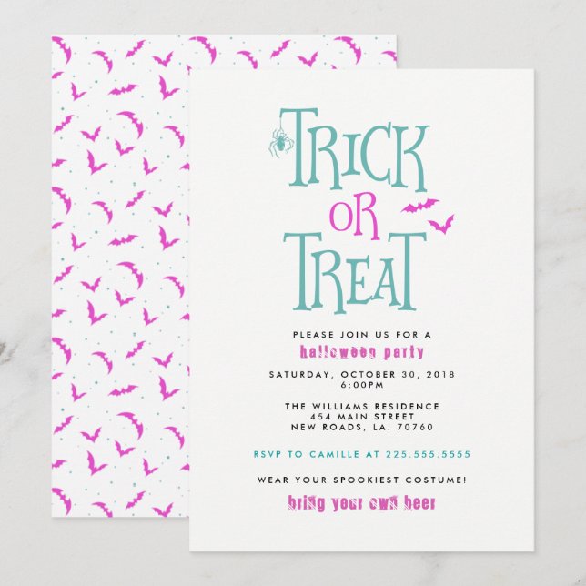 Trick ou traitement Invitation de fête d'Halloween (Devant / Derrière)