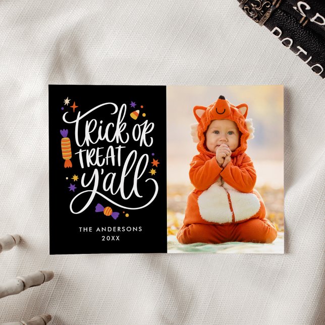 Trick ou Treat Y'all Carte photo Halloween (Créateur téléchargé)