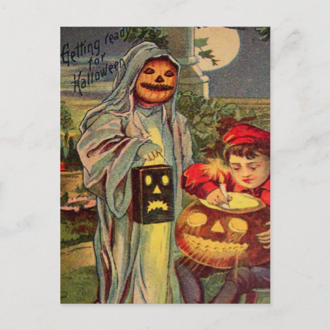 Trick R' Treat Ghost Jack O Lantern Pumpkin Postcard (Front)