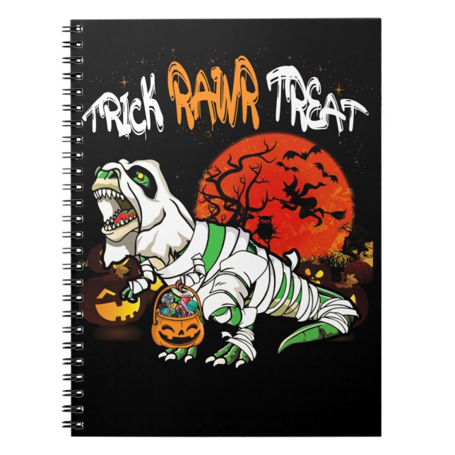 Trick Rawr Treat Halloween Dinosaur T Rex Pumpkin Notebook (Front)