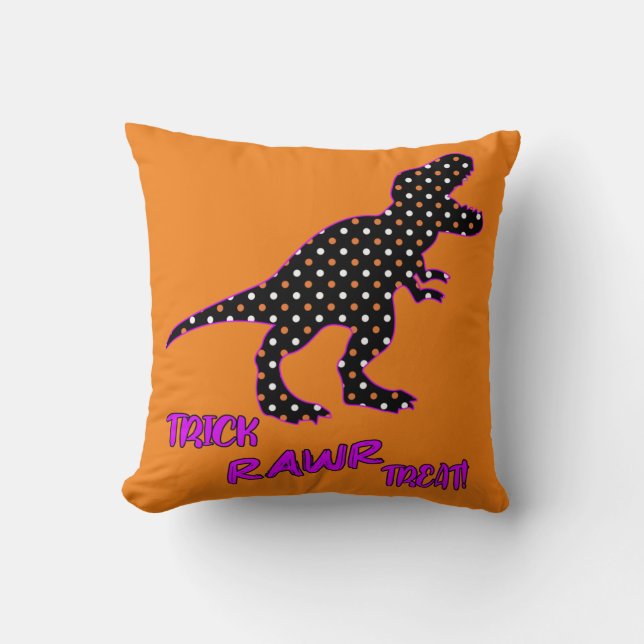 Trick RAWR Treat! - Halloween Tyrannosaurus Rex Throw Pillow (Front)