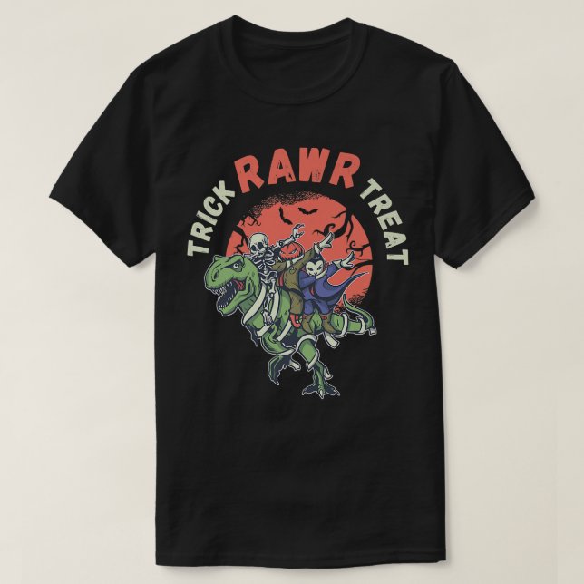 Trick Rawr Treat Skeleton Trex Dino Premium  T-Shirt (Design Front)
