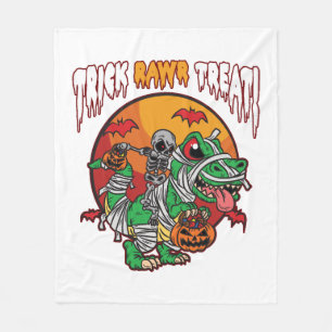Trick Rawr Treat Spooky Halloween Dinosaur Fleece Blanket