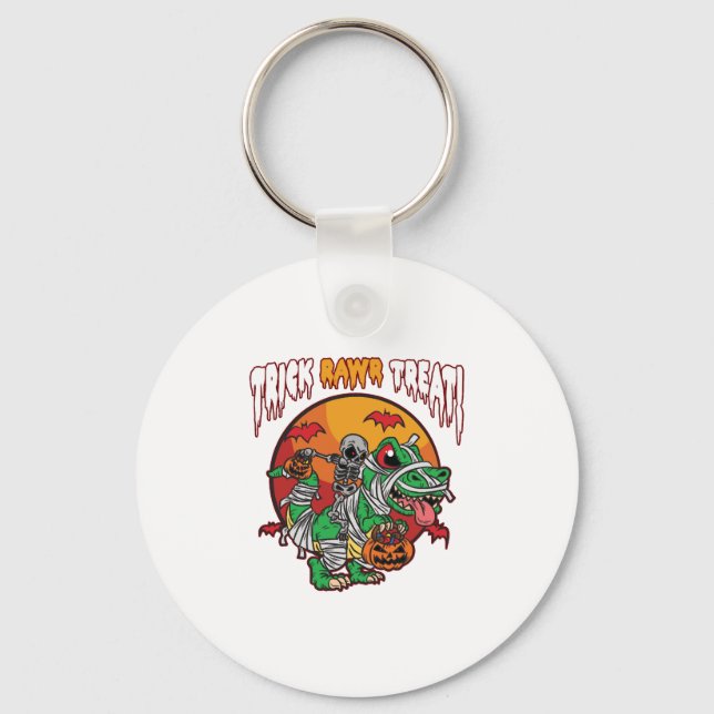 Trick Rawr Treat Spooky Halloween Dinosaur Keychain (Front)