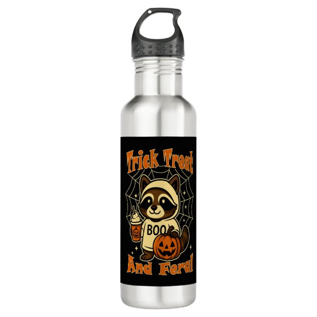 Trick Treat and Feral Cute Halloween 710 Ml Water Bottle (Front)