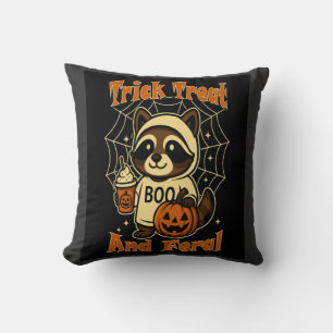 Trick Treat and Feral Cute Halloween Throw Pillow