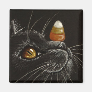 Trick with Treats! - Black Cat & Candy Corn Magnet