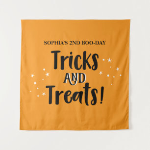 Tricks and Treats BOO-DAY Halloween Birthday sign Tapestry