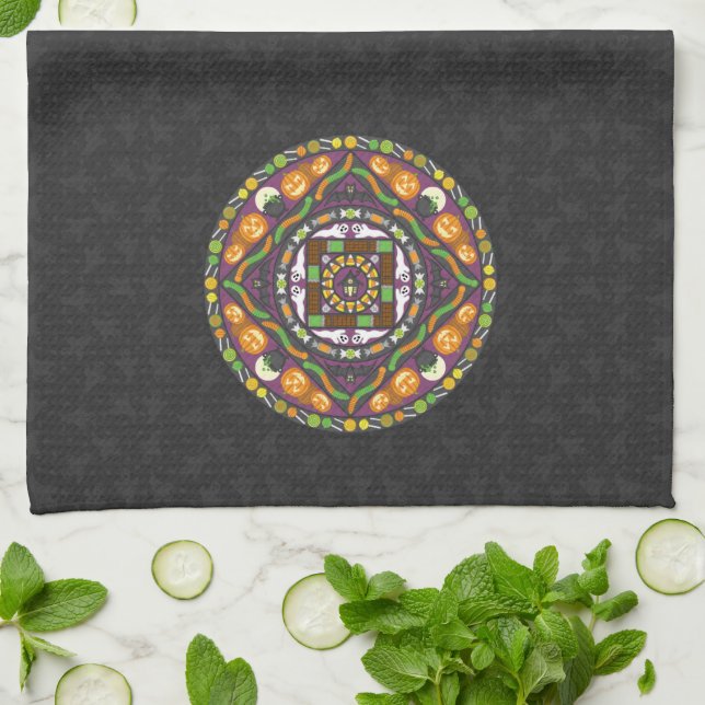 Tricks and Treats Mandala Kitchen Towel (Folded)