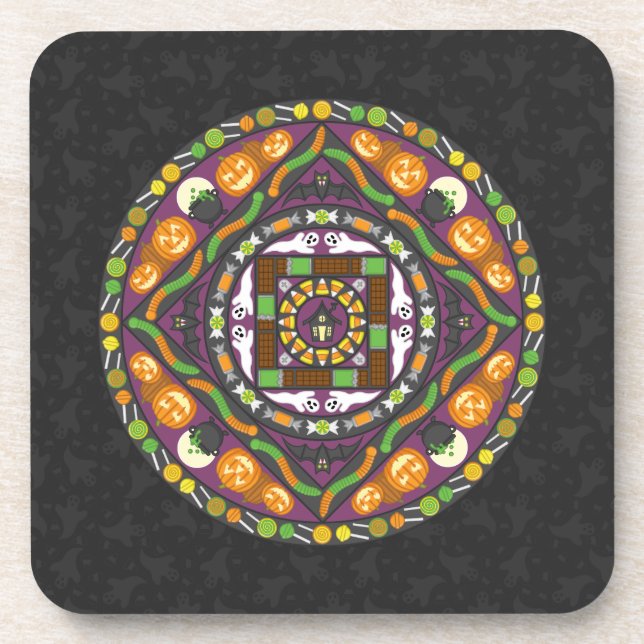 Tricks and Treats Mandala Square Coaster (Front)