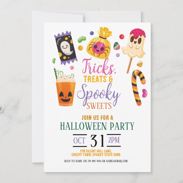 Tricks Traite Halloween Sweets Invitations Party (Devant)