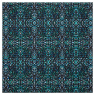 Trickster Blue Green Black Abstract India Ink Art Fabric