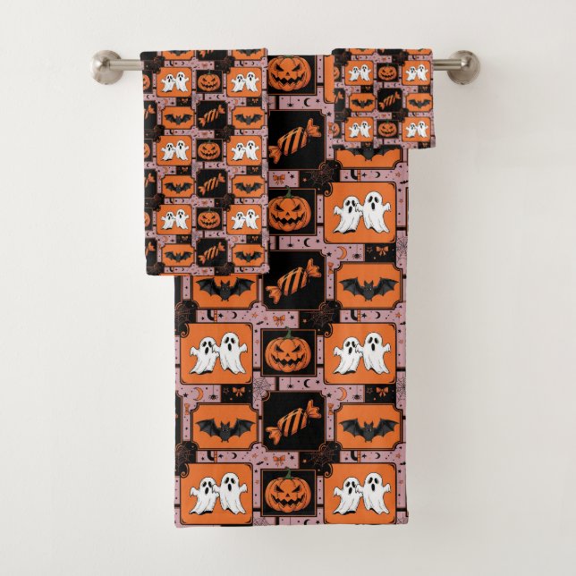 Trickster Tiles: A Halloween Quartet Bath Towel Set (Insitu)