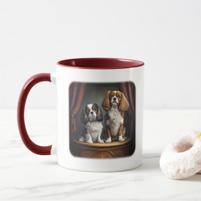 Tricolor and Blenheim Cavalier King Charles  Mug (With Donut)