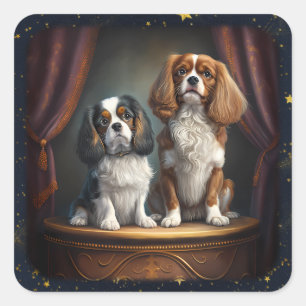 Tricolor and Blenheim Cavalier King Charles  Square Sticker