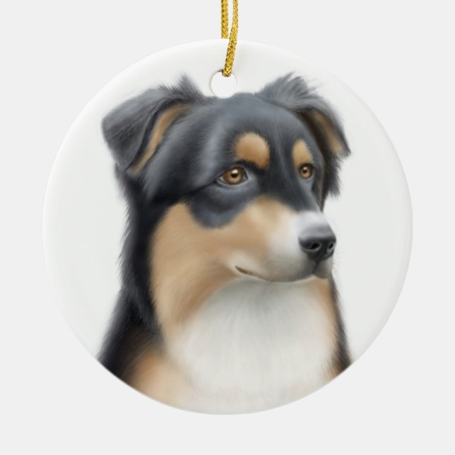 Tricolor Australian Shepherd Dog Ornament (Front)