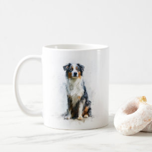Tricolor Australian Shepherd Watercolor Art Coffee Mug