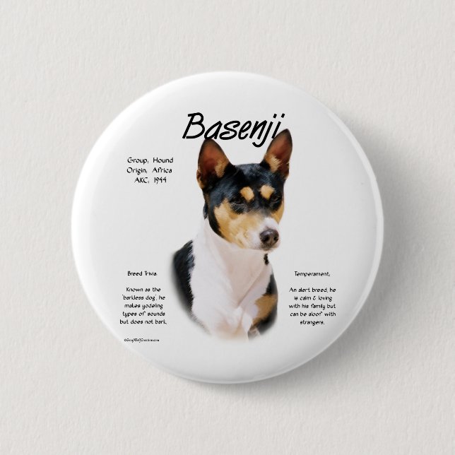 Tricolor Basenji History, All about Basenjis 2 Inch Round Button (Front)
