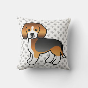 Tricolor Beagle Cute Cartoon Dog & Paws Throw Pillow